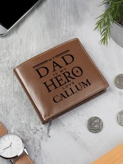 Personalised My Dad is My Hero Tan Leather Wallet by PMC - Image 1 of 3
