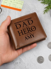 Personalised My Dad is My Hero Tan Leather Wallet by PMC - Image 2 of 3