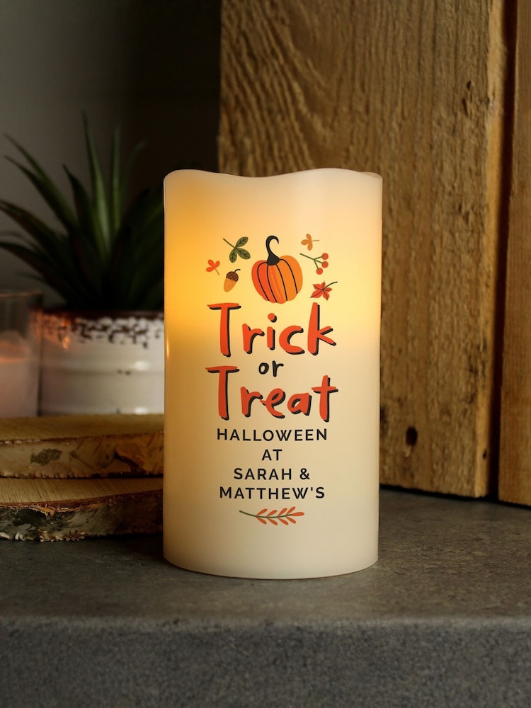 Personalised Trick or Treat LED Candle by PMC - Image 1 of 3 Personalised Trick or Treat LED Candle by PMC - Image 1 of 3