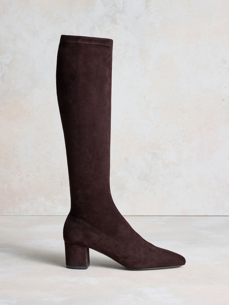 Russell & Bromley Brown Suede Carrie Knee High Block Heel Sock Boots - Image 1 of 8