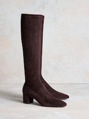 Russell & Bromley Brown Suede Carrie Knee High Block Heel Sock Boots - Image 2 of 8