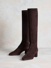 Russell & Bromley Brown Suede Carrie Knee High Block Heel Sock Boots - Image 3 of 8