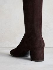 Russell & Bromley Brown Suede Carrie Knee High Block Heel Sock Boots - Image 4 of 8