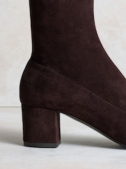 Russell & Bromley Brown Suede Carrie Knee High Block Heel Sock Boots - Image 6 of 8