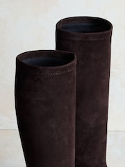 Russell & Bromley Brown Suede Carrie Knee High Block Heel Sock Boots - Image 7 of 8