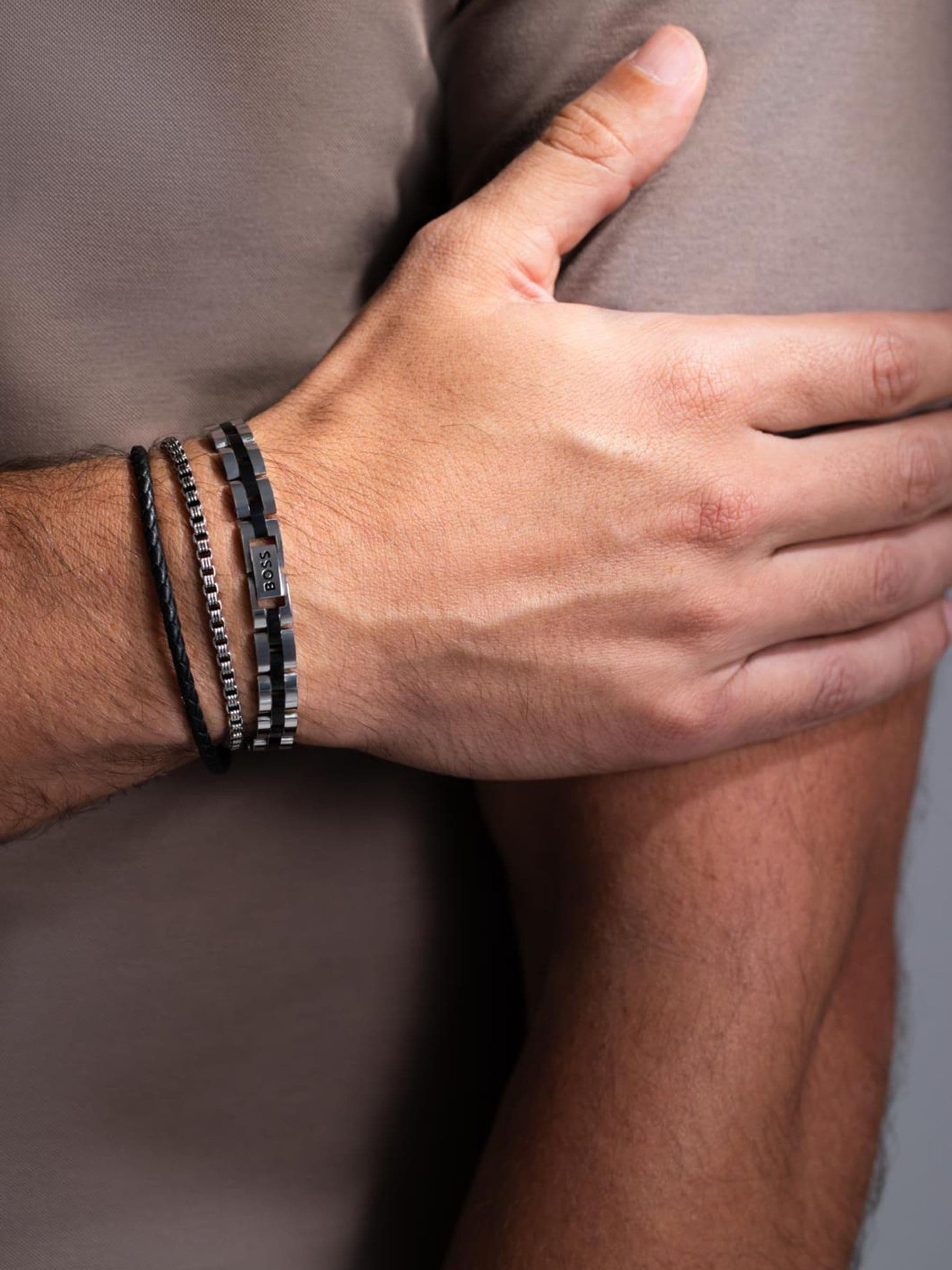 Boss Men's Silver Tone Gents Liam Antique Finish Bracelet - Image 2