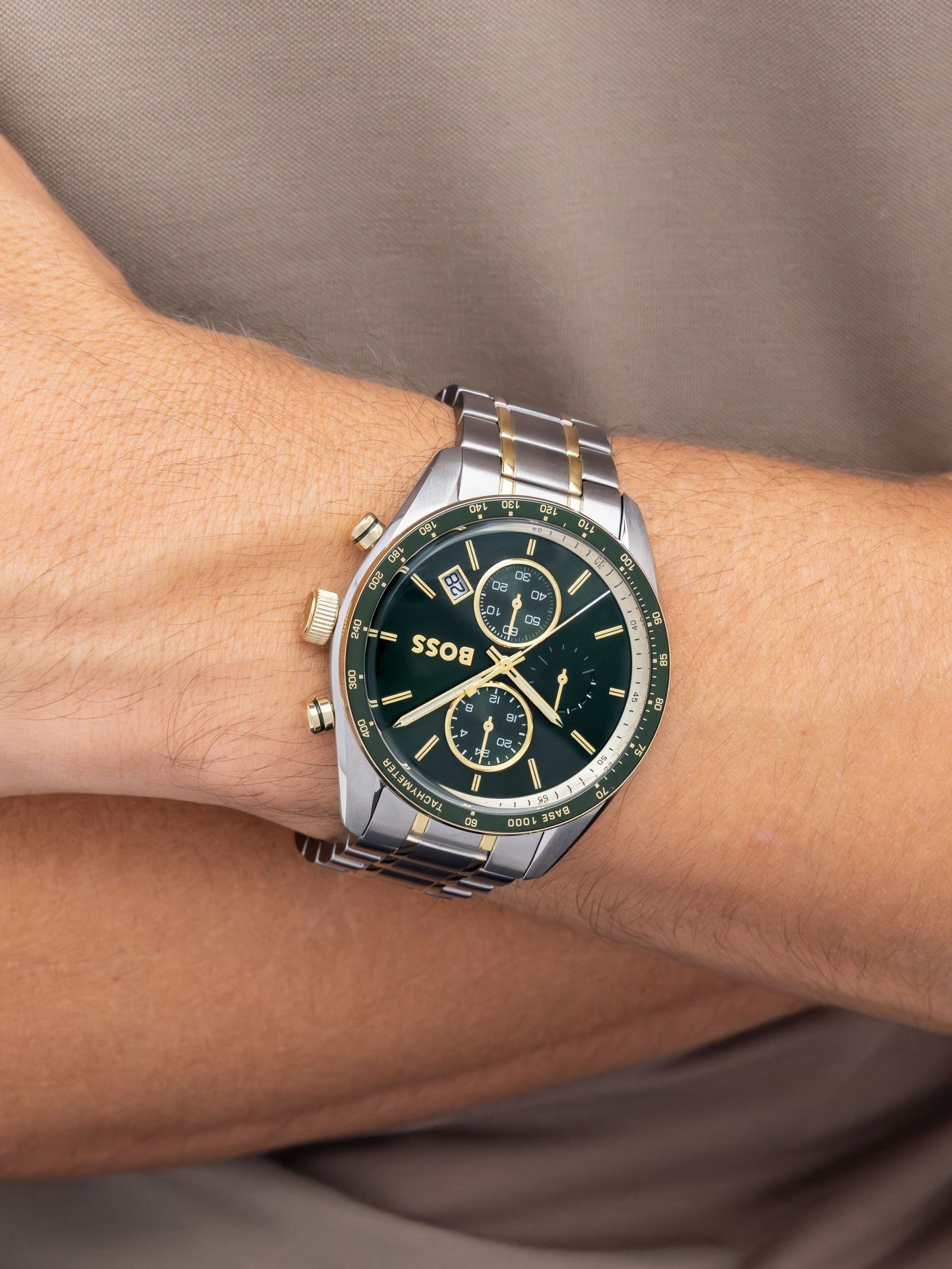 Boss Men's Silver/Green Grand Prix Touring Stainless Steel Bracelet Watch - Image 7