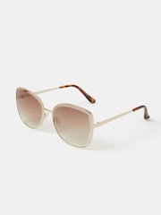 Accessorize Gold Metal Bevelled Oversized Sunglasses - Image 1 of 1