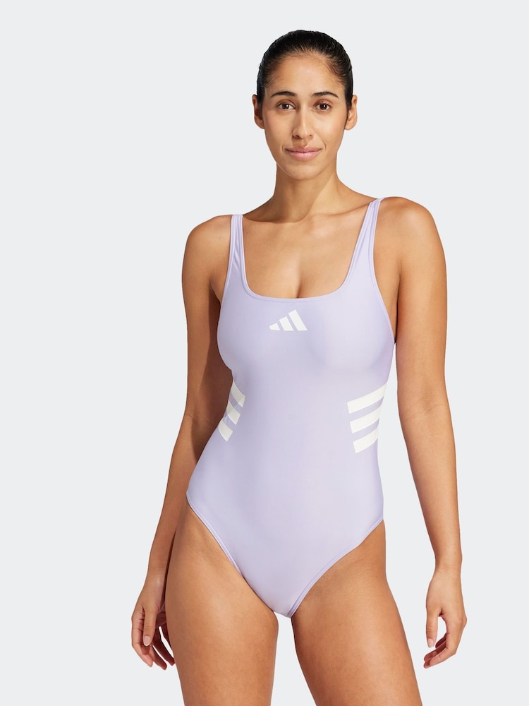 adidas Purple 3-Stripes U-Back Swimsuit - Image 1 of 6