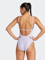 adidas Purple 3-Stripes U-Back Swimsuit - Image 2 of 6