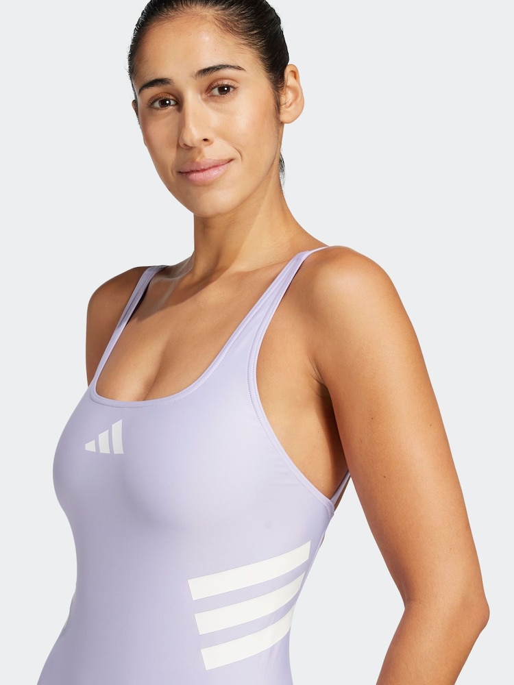adidas Purple 3-Stripes U-Back Swimsuit - Image 4 of 6
