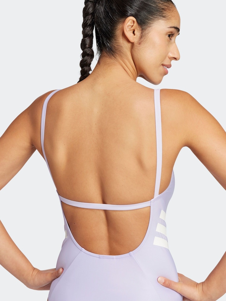 adidas Purple 3-Stripes U-Back Swimsuit - Image 5 of 6
