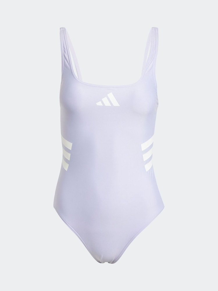 adidas Purple 3-Stripes U-Back Swimsuit - Image 6 of 6