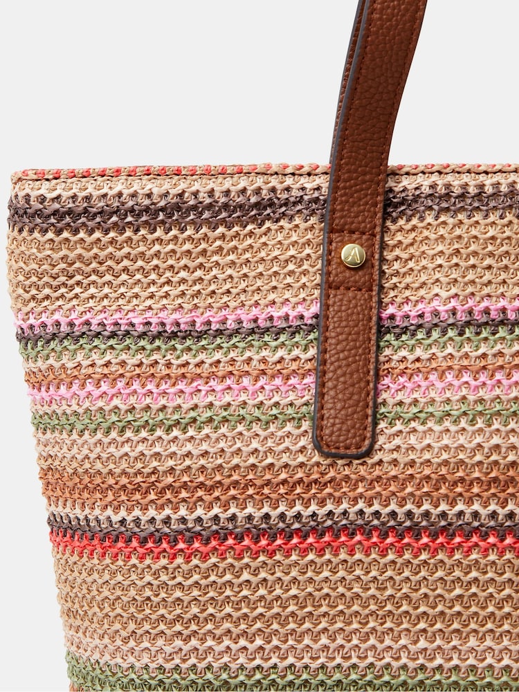 Accessorize Woven Stripe Raffia Shoulder Bag - Attēls 3 no 3