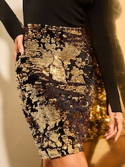 Lipsy Gold Sequin Petite Ribbed Knitted Print 2 in 1 Dress - Image 2 of 4