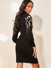 Lipsy Black Petite Sequin Disc Knitted Mini Dress - Image 2 of 4