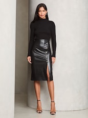 Lipsy Black Petite Ribbed Knitted Print 2 in 1 Dress - Image 1 of 4