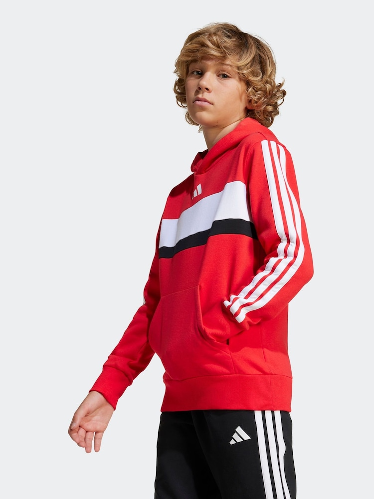 adidas Red 3 Stripe Tibero Fleece Hoodie - Image 1 of 6
