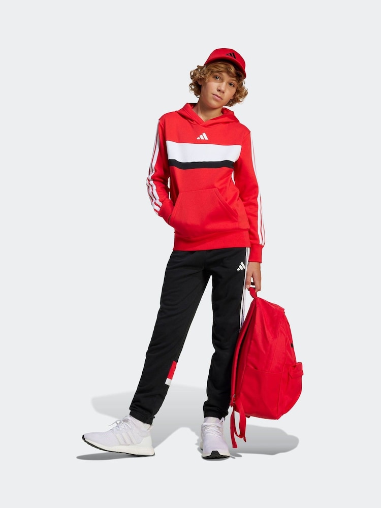 adidas Red 3 Stripe Tibero Fleece Hoodie - Image 2 of 6