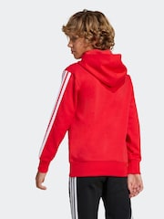adidas Red 3 Stripe Tibero Fleece Hoodie - Image 3 of 6