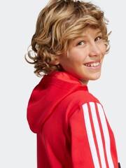 adidas Red 3 Stripe Tibero Fleece Hoodie - Image 4 of 6