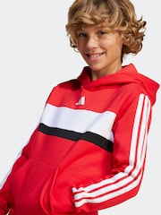 adidas Red 3 Stripe Tibero Fleece Hoodie - Image 5 of 6