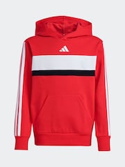 adidas Red 3 Stripe Tibero Fleece Hoodie - Image 6 of 6