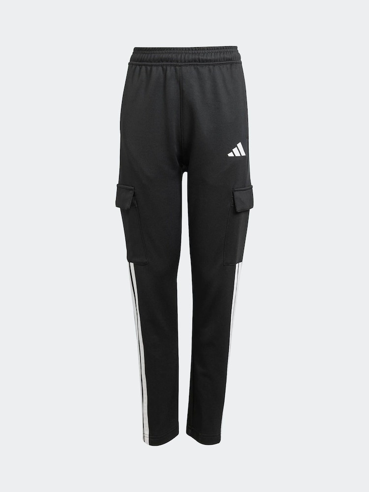 adidas Black 3 Stripe Cargo Joggers - Image 8 of 8