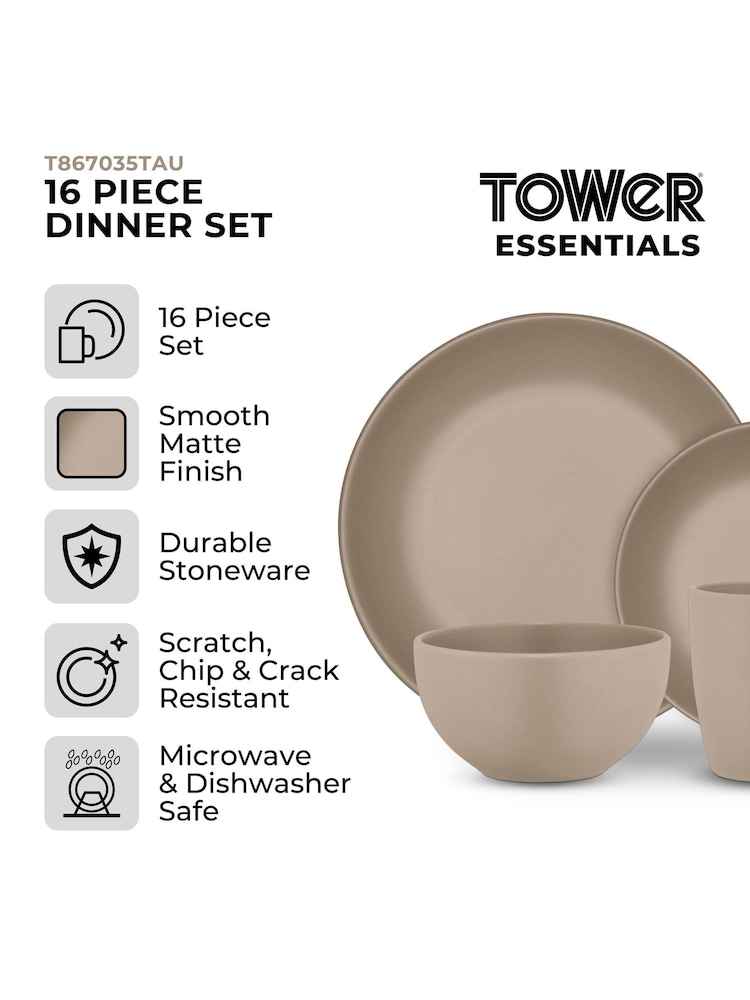 Tower 16 Piece Taupe Dinner Set - Image 2 of 8 Tower 16 Piece Taupe Dinner Set - Image 2 of 8