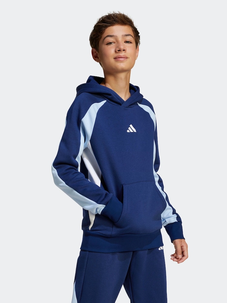 adidas Blue Colour Block Fleece Hoodie - Image 1 of 6