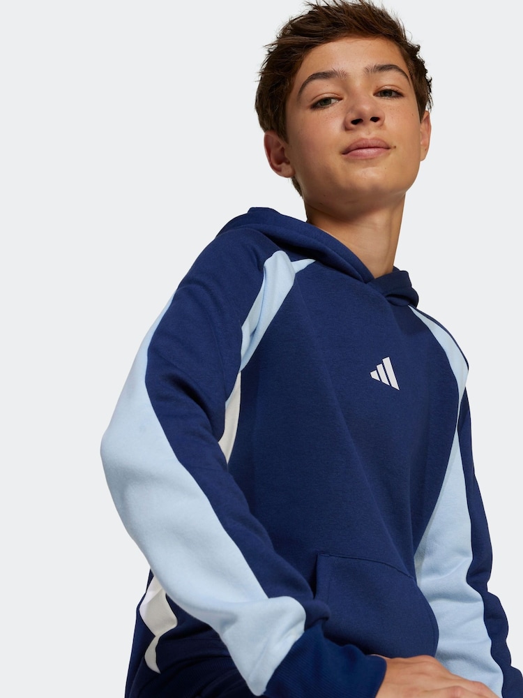 adidas Blue Colour Block Fleece Hoodie - Image 4 of 6