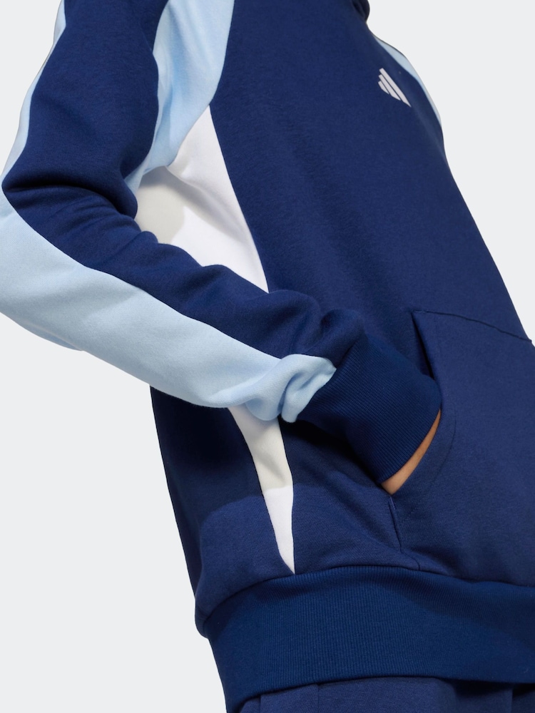 adidas Blue Colour Block Fleece Hoodie - Image 5 of 6