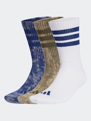 adidas Blue 3 Stripe Wash Crew Socks 3 Pack - Image 1 of 4