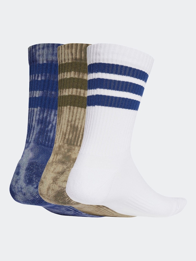adidas Blue 3 Stripe Wash Crew Socks 3 Pack - Image 2 of 4