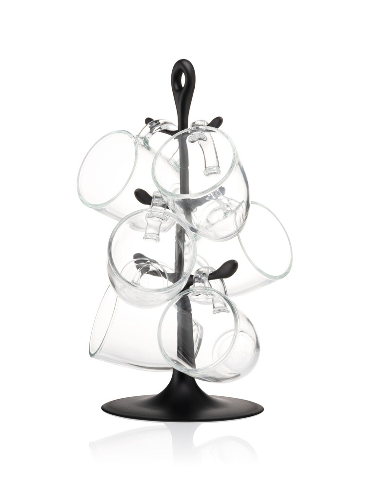 Bodum Black BISTRO Mug Tree & 6 Glass Mugs - Image 1 of 1