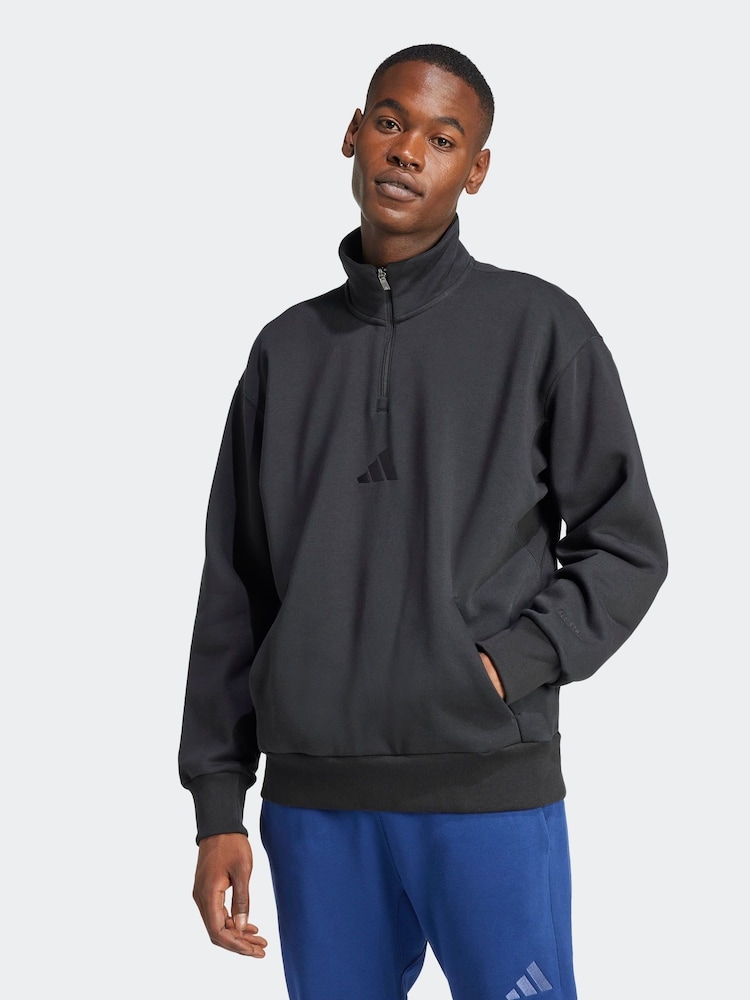 adidas Black All Szn Fleece 1/4-zip Crew Sweatshirt - Image 1 of 6