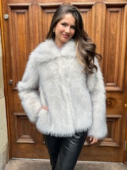 AX Paris Grey Short Faux Fur Jacket - Image 1 of 4