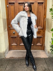 AX Paris Grey Short Faux Fur Jacket - Image 2 of 4