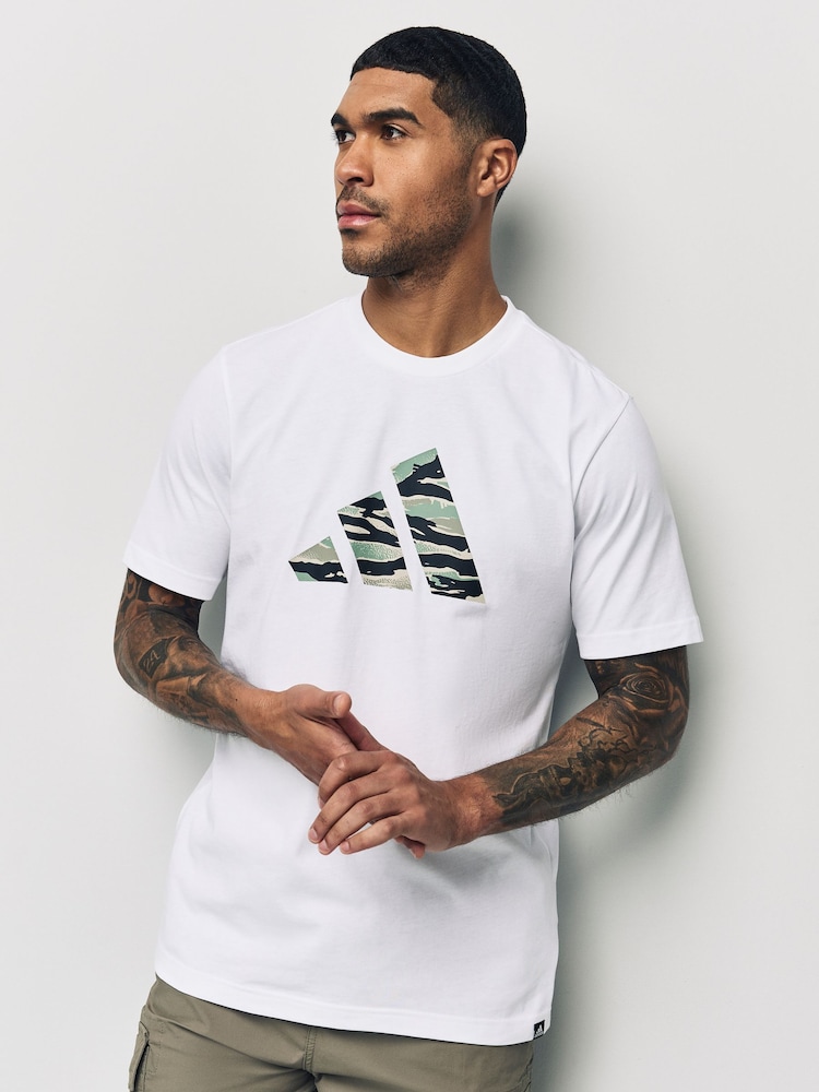 Branco - Camiseta estampada adidas Codes Camo 100% algodão - Imagem 1 de 4