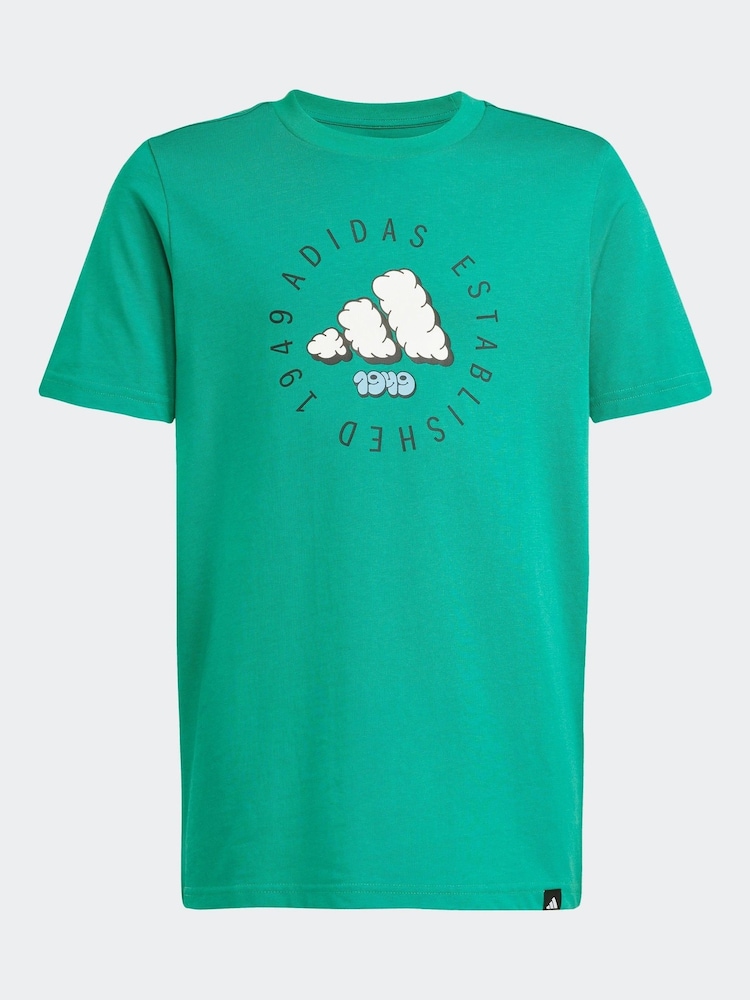 أخضر - تيشِرت مزيَّن برسمة جرافيك من القطن 100% من adidas - صورة 6 من 6