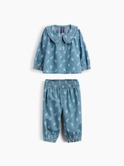 Gap Mid Wash Floral Denim Top & Legging Set (0-24mths) - Image 1 of 2