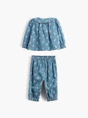 Gap Mid Wash Floral Denim Top & Legging Set (0-24mths) - Image 2 of 2