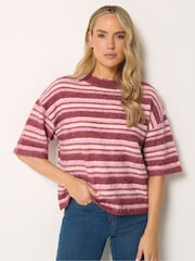 Long Tall Sally Pink Short Sleeve Stripe Fluffy Jumper - Image 1 of 5