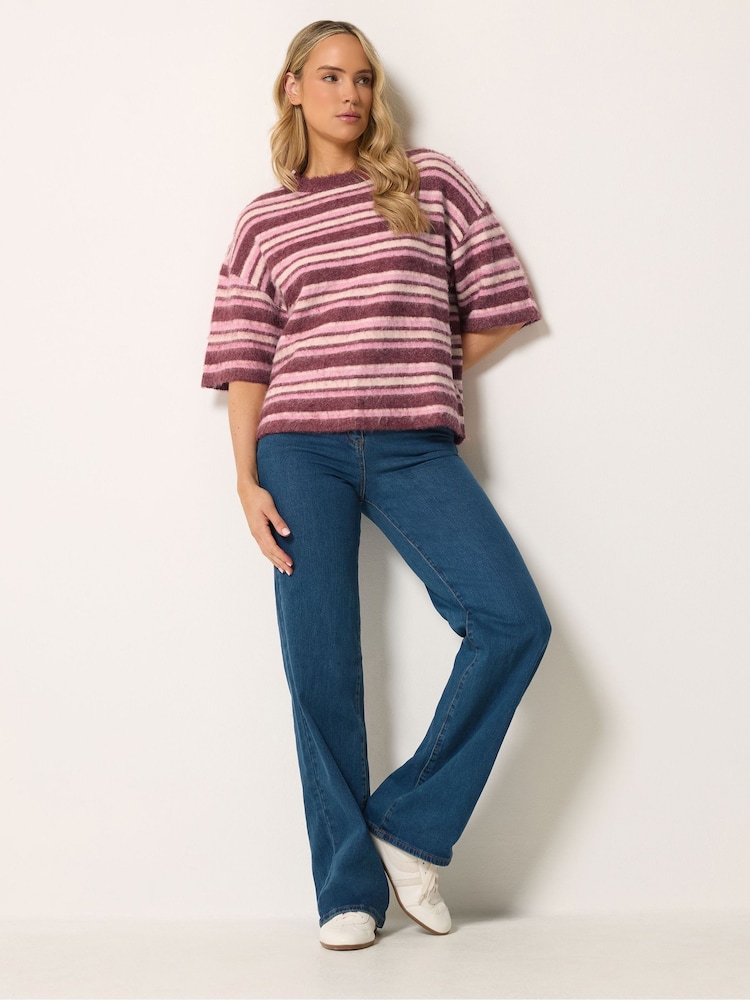 Long Tall Sally Pink Short Sleeve Stripe Fluffy Jumper - Image 2 of 5