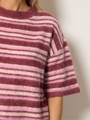 Long Tall Sally Pink Short Sleeve Stripe Fluffy Jumper - Image 4 of 5
