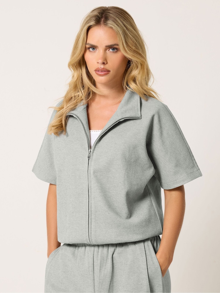 PixieGirl Petite Grey Brushed Funnel Neck Jacket & Barrel Trousers Set - Image 2 of 6 PixieGirl Petite Grey Brushed Funnel Neck Jacket & Barrel Trousers Set - Image 2 of 6