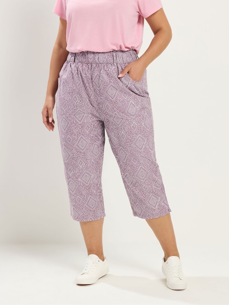 Violett mit Paisley-Muster - Yours Curve Cropped-Hose aus kühlender Baumwolle - Bild 1 von 4