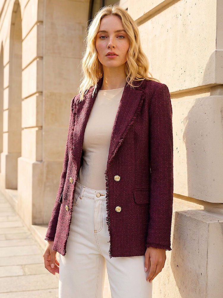 Roman Red Fray Mid Boucle Jacket - Image 1 of 4 Roman Red Fray Mid Boucle Jacket - Image 1 of 4
