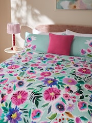 Blue 100% Cotton Floral Print Duvet Cover Set - Image 1 of 4