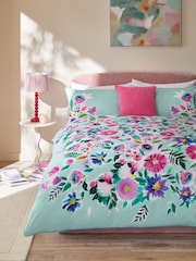 Blue 100% Cotton Floral Print Duvet Cover Set - Image 2 of 4
